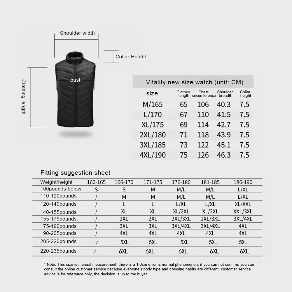 USB Heated Vest Winter Electric Heated Jackets Sportswear Heated Coat for Men and Women Outdoor Skiing Hiking
