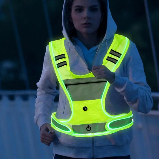 Night Running LED Reflective vest With Adjustable Elastic Belt 360 Degree Visibility Warning Night Lights For Night Sports