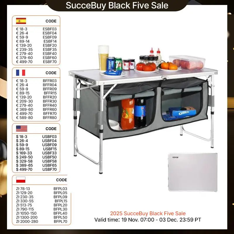 SucceBuy Camping Kitchen Table Quick set-up Folding Camping Table MDF Camping Table for Outdoor Picnics BBQ Camping RV Traveling